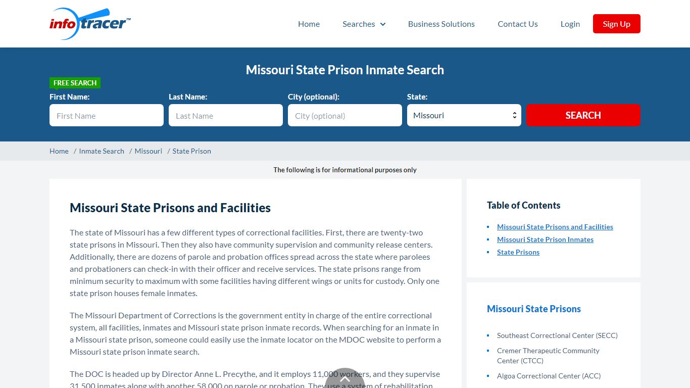 Missouri State Prisons Inmate Records Search - InfoTracer