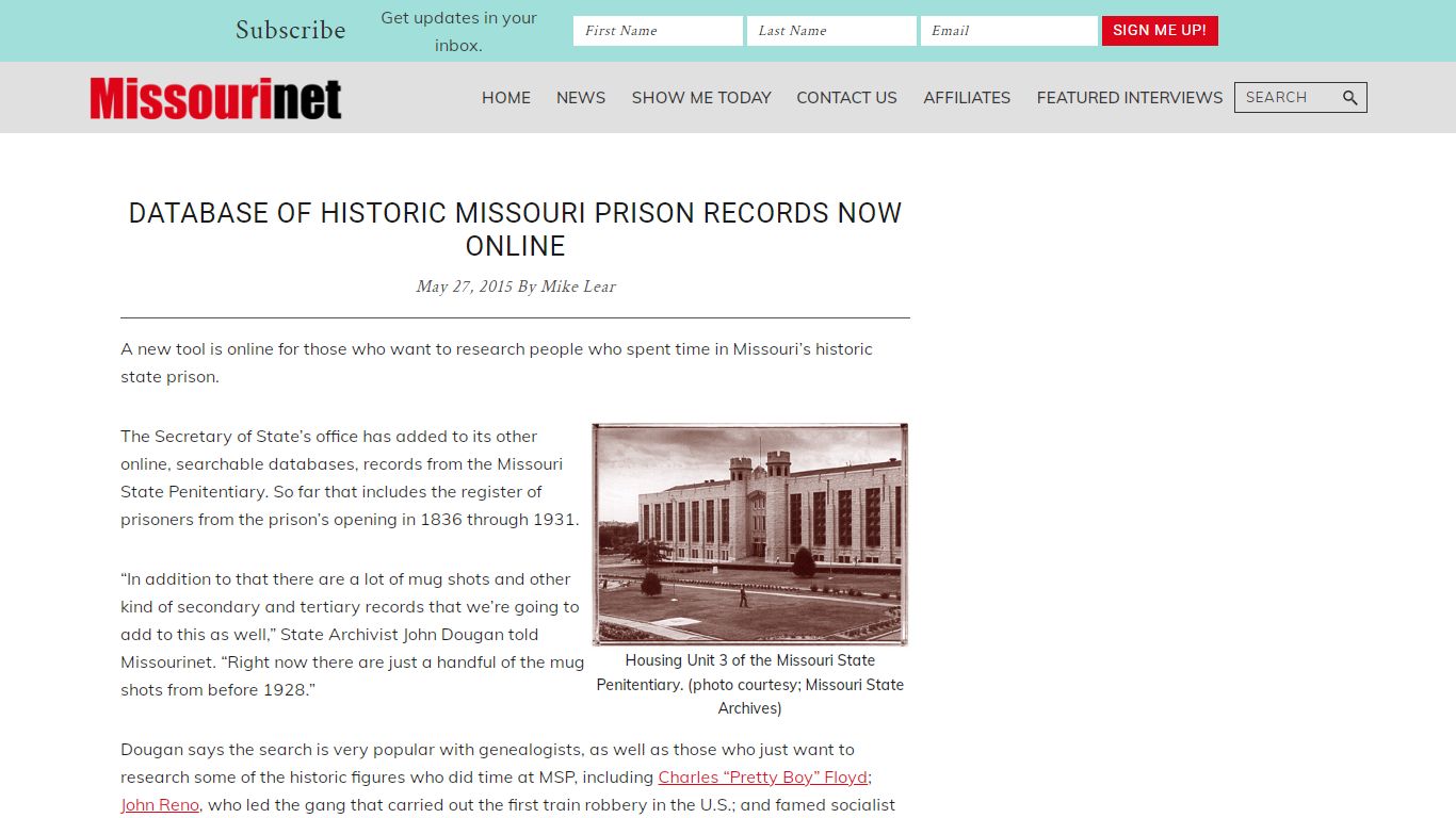 Database of historic Missouri prison records now online